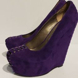 Gianmarco Lorenzi 39 US 9 / 8.5 Luxury Designer Purple Laceup Platform Wedge Women Shoe
