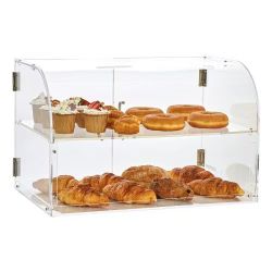 516#Pastry Display Case, 2-Tier Commercial Countertop Bakery Display Case, Acrylic Display Box with Rear Door Access & Removable Shelves, Keep Fresh f