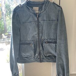 Avec Les Filles Denim Puffed Sleeve Jacket