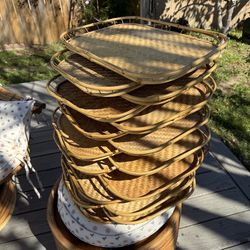 16 Vintage 19” x 13” Bamboo and Rattan Tiki trays