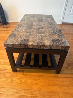 Marble Top Coffee Table with Wood Base
