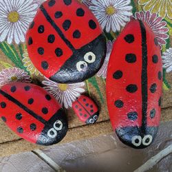Ladybugs Painted On River Rocks