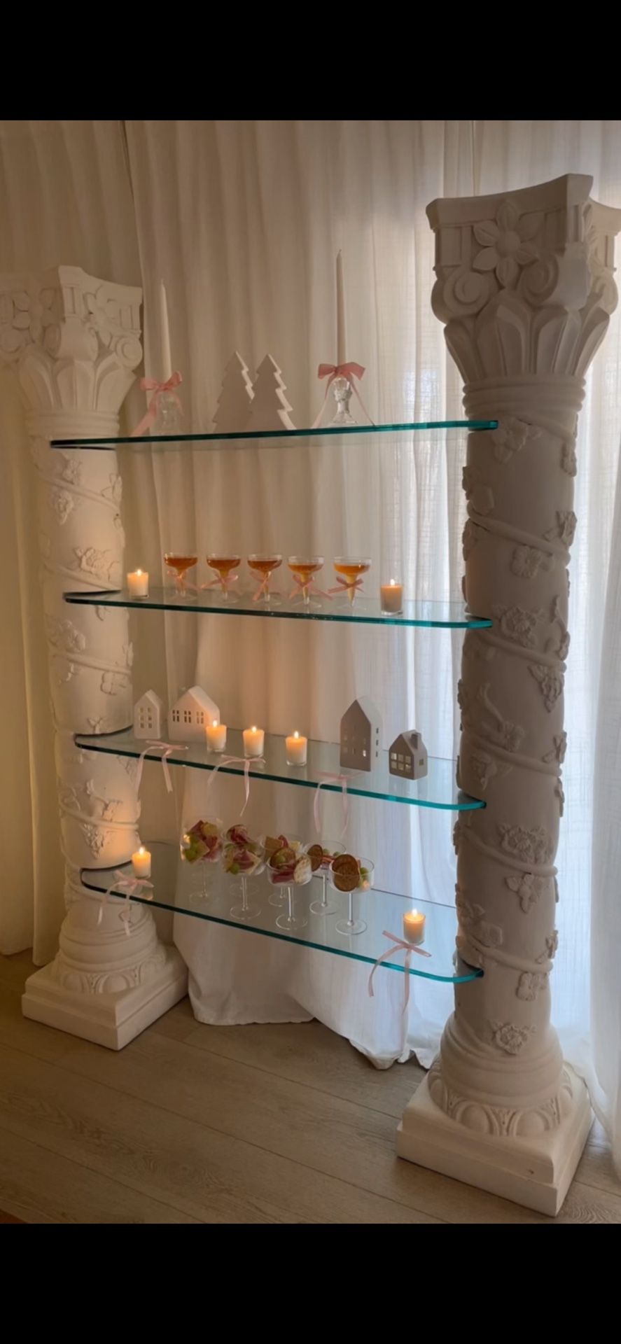 Pillars columns Glass Shelves Wedding Quinceañera Party Decoration Backdrop Centerpiece $700  obo