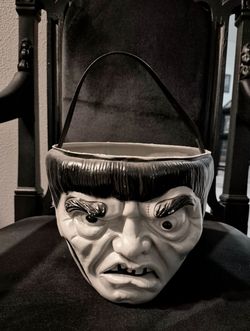 Vintage Halloween Empire Blow Mold Plastic Frankenstein Monster Candy Bucket