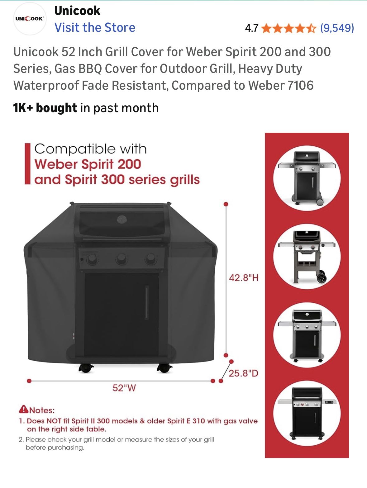 Bbq Cover Unicook 52 Inch That Fit Weber Grill 