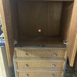 Pier 1 Rattan Armoire Wardrobe Cabinet
