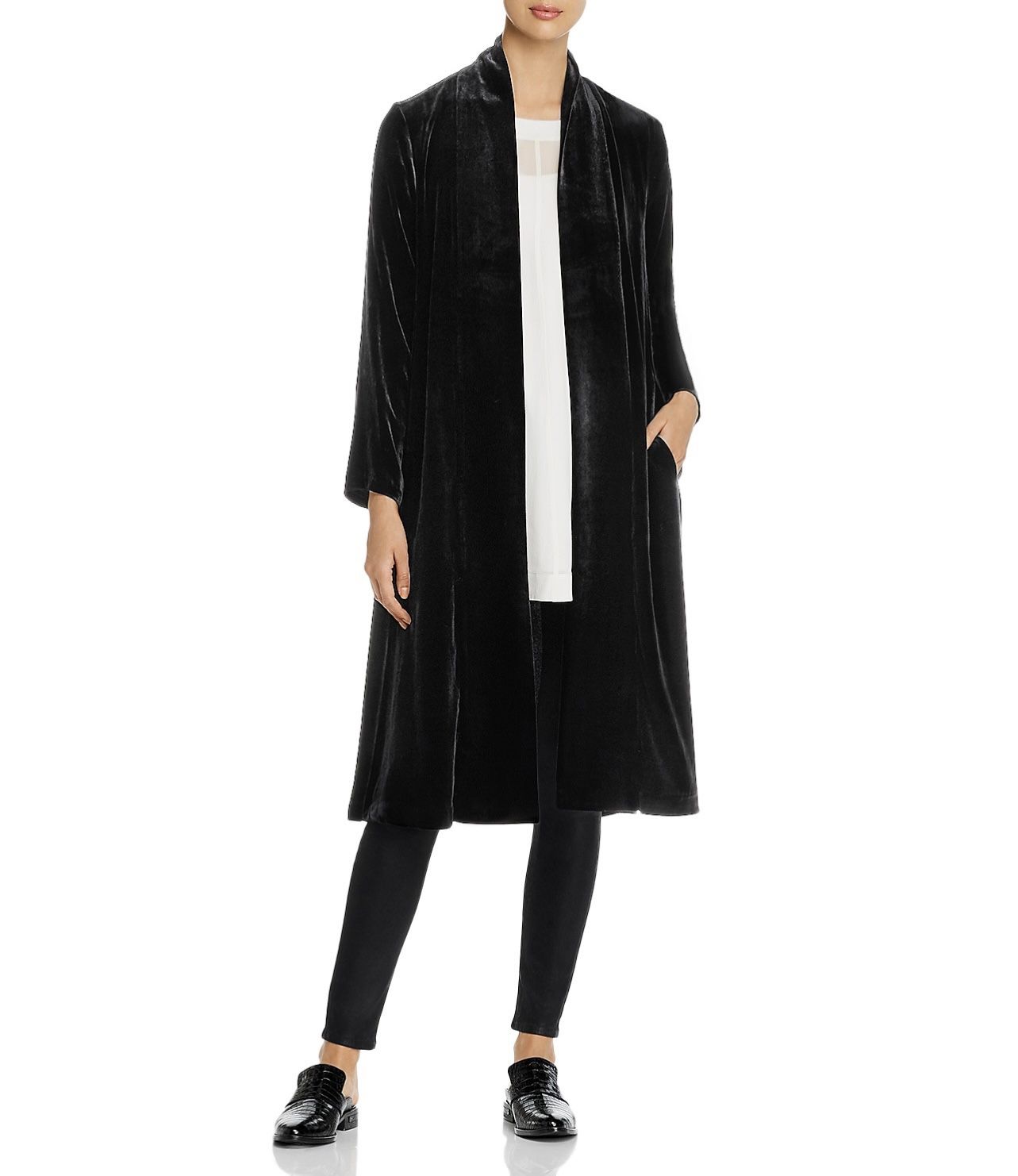 Eileen Fisher Black Velvet Shawl Collar Jacket New