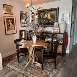 Live Edge Table with Teak Chairs - Gorgeous 