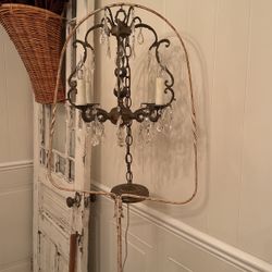 Antique Chandelier On Birdcage Stand 