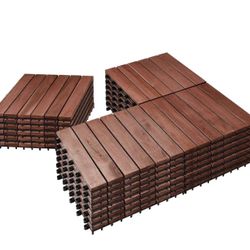 27 PCS Solid Acacia Wood Interlocking Deck Tiles brown $60 