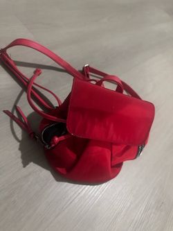 Red Mini Nylon Backpack with Silver Zippers