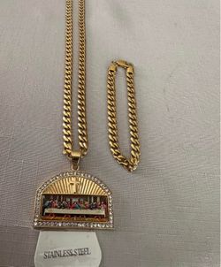 Cuban chain in stainless steel set with last supper