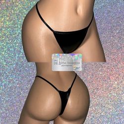 {EXOTIC DANCE/ CLUB/ RAVE WEAR}: BLACK METALLIC THONG & PAIR OF NIPPLE COVERS