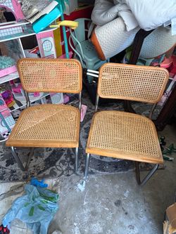 Cane and Chrome Dining Chairs Set of 2