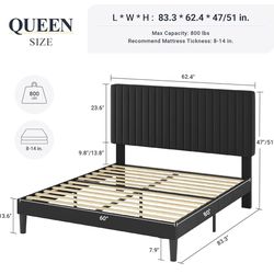 Queen size platform bed frame with headboard