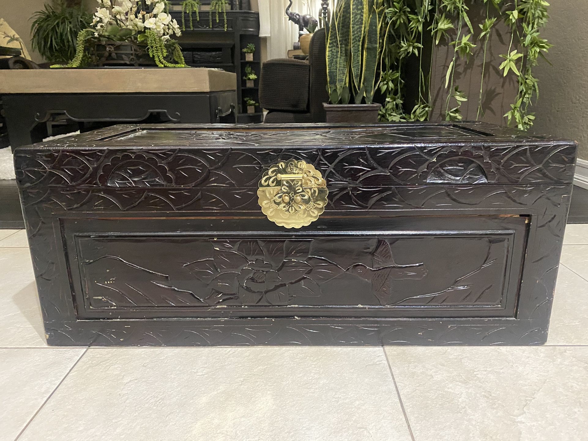 Hand Carved Wooden Storage Box