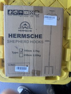 HERMSCHE brand shepherd hook set. It is designed for hanging bird feeders, plant baskets, or solar lights in a garden.  The hooks are typically made o