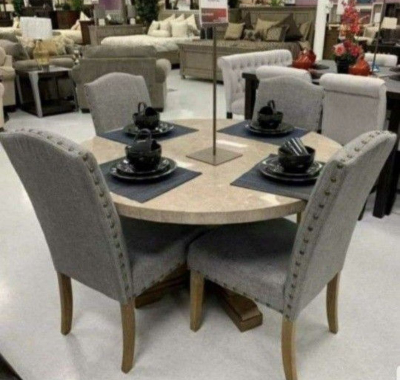 Vesper Brown & Gray Marble Round 5. PC. Dining SetSame Day Delivery