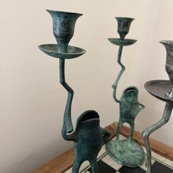 5 Brass Candle Holders Frogs on a Lily Pad 