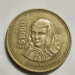 1988 Mexico 1,000 Pesos Coin / Moneda De $1,000 Pedos Mexico