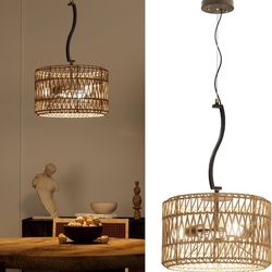 Boho Woven Rattan Pendant Light – Modern Artistic Hanging Ceiling Fixture
