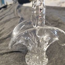 Clear Glass Basket Deep Cuts w Floral Design 6" Clear Glass Basket w Hand