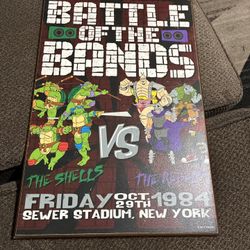 TMNT Wooden Wall Plaque-Battle Of The Bands-The Shells VS The Rebels 2013 19x13