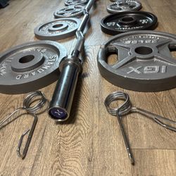 NEW Olympic Curl Bar With Pairs From 5s To 25s [total: 105 lbs)