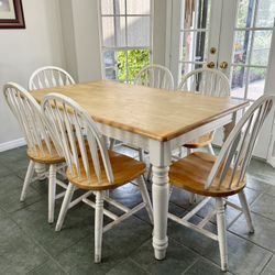 Solid Wood Dining Table Set + 6 Chairs + 2 Bar Stools (Butcher Block Tops)