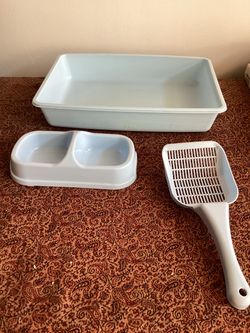 New Kitten size Cat Litter Box Set with Scoop and Food Bowl
