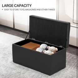 MoNiBloom 31 Inches Storage Ottoman Bench, End of Bed Bench for Bedroom, Black Upholstered Storage Bench for Entryway, Living Room, Functional and Sty