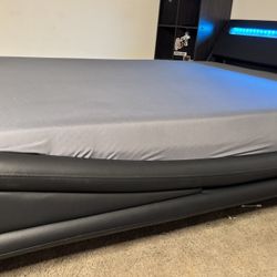 Faux Leather Wave- Design Bed Frame And Mattress ! 