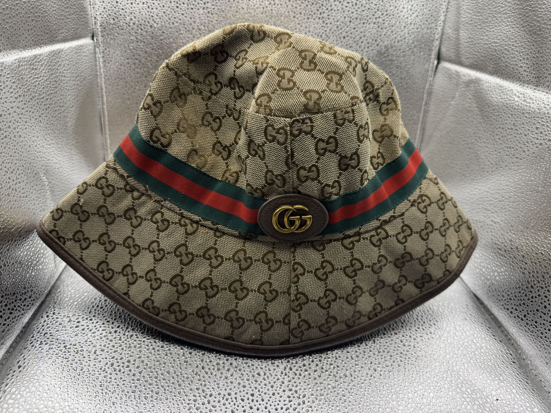 Gucci Palace x Gucci Brown GG Web Detail Canvas Fedora Hat