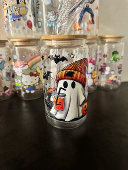 Ghost Glass  Cup with Bamboo Lid