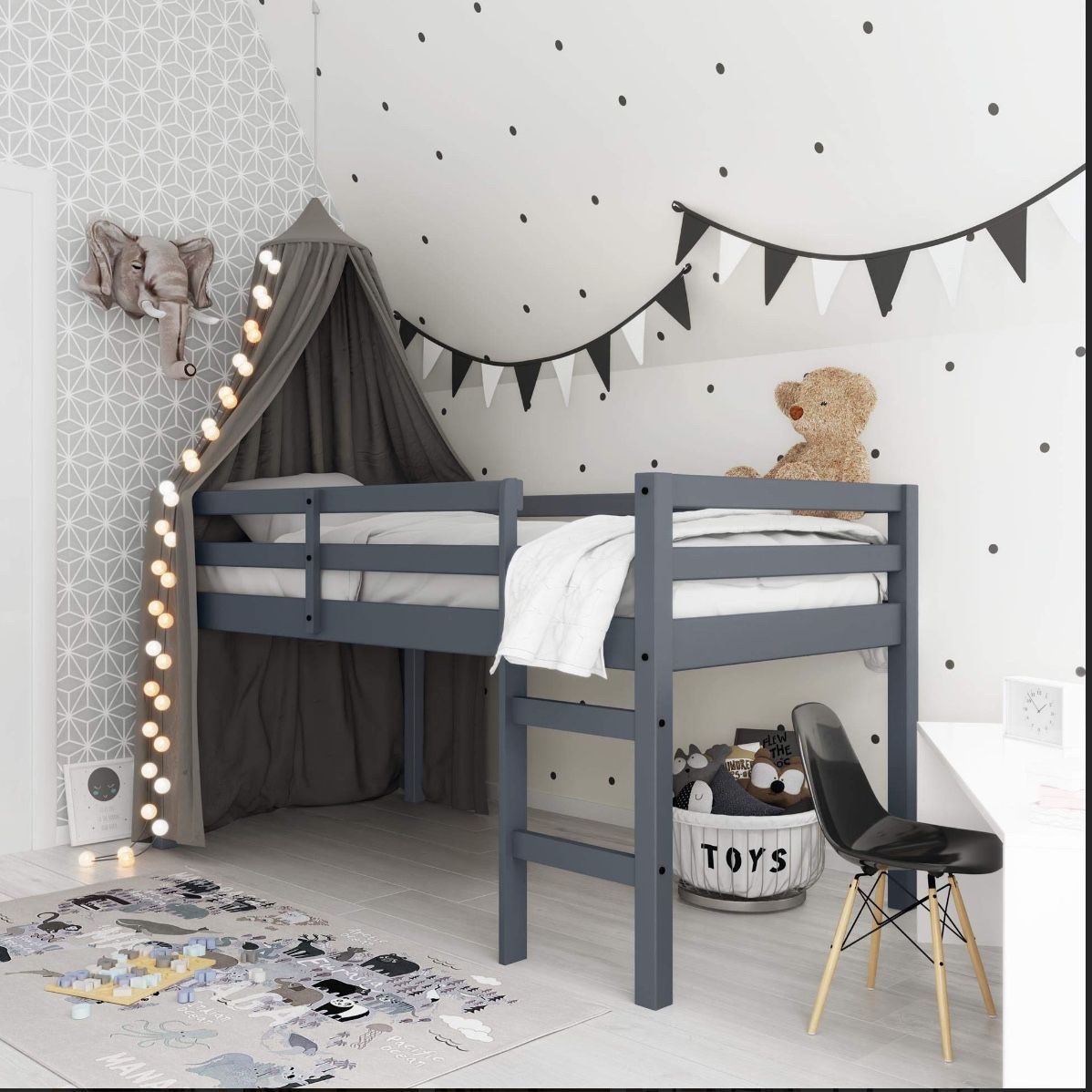 DHP Milton Junior Twin Loft Bed, Grey