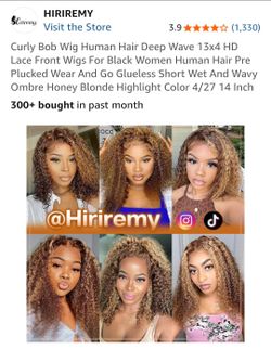 New Hiriremy Curly Human Hair Deep Wave Front Wig color: Highlight color