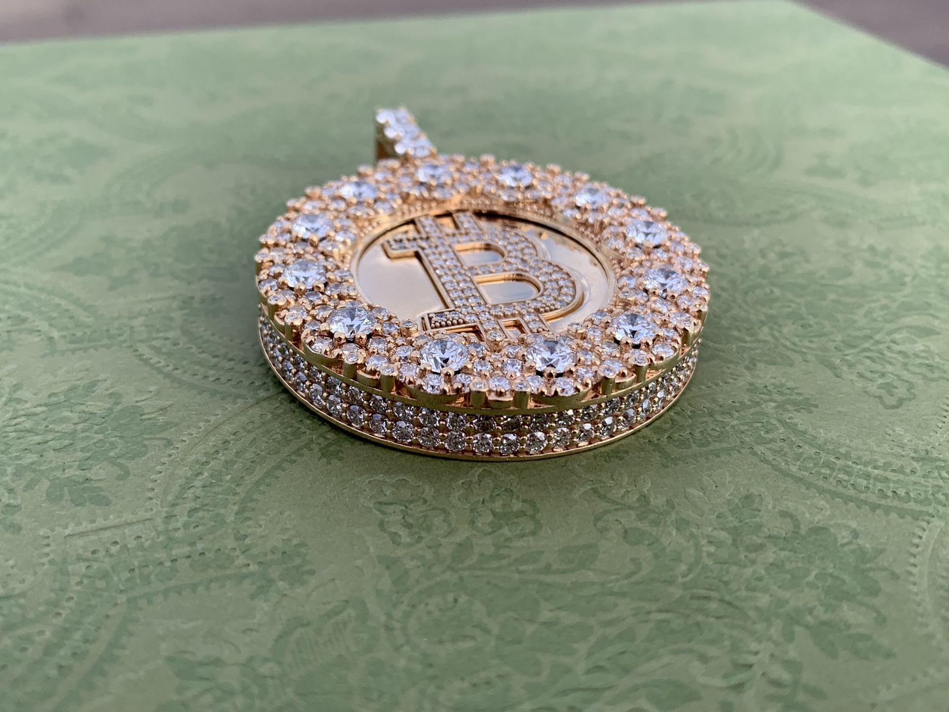 14K Yellow Gold Lab Grown Diamond Bitcoin Pendant