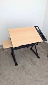 ZENSTYLE Drafting Table Wooden Drawing Desk Craft Station Artist W/ Stool and Charging Station Natural