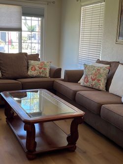 Pair of Cherry Wood Glass Top End Tables