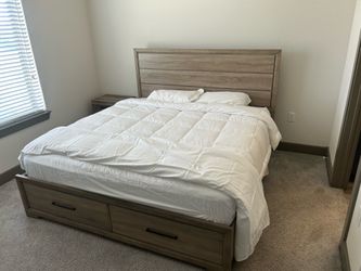 King size bed with storage, mattress and night stand