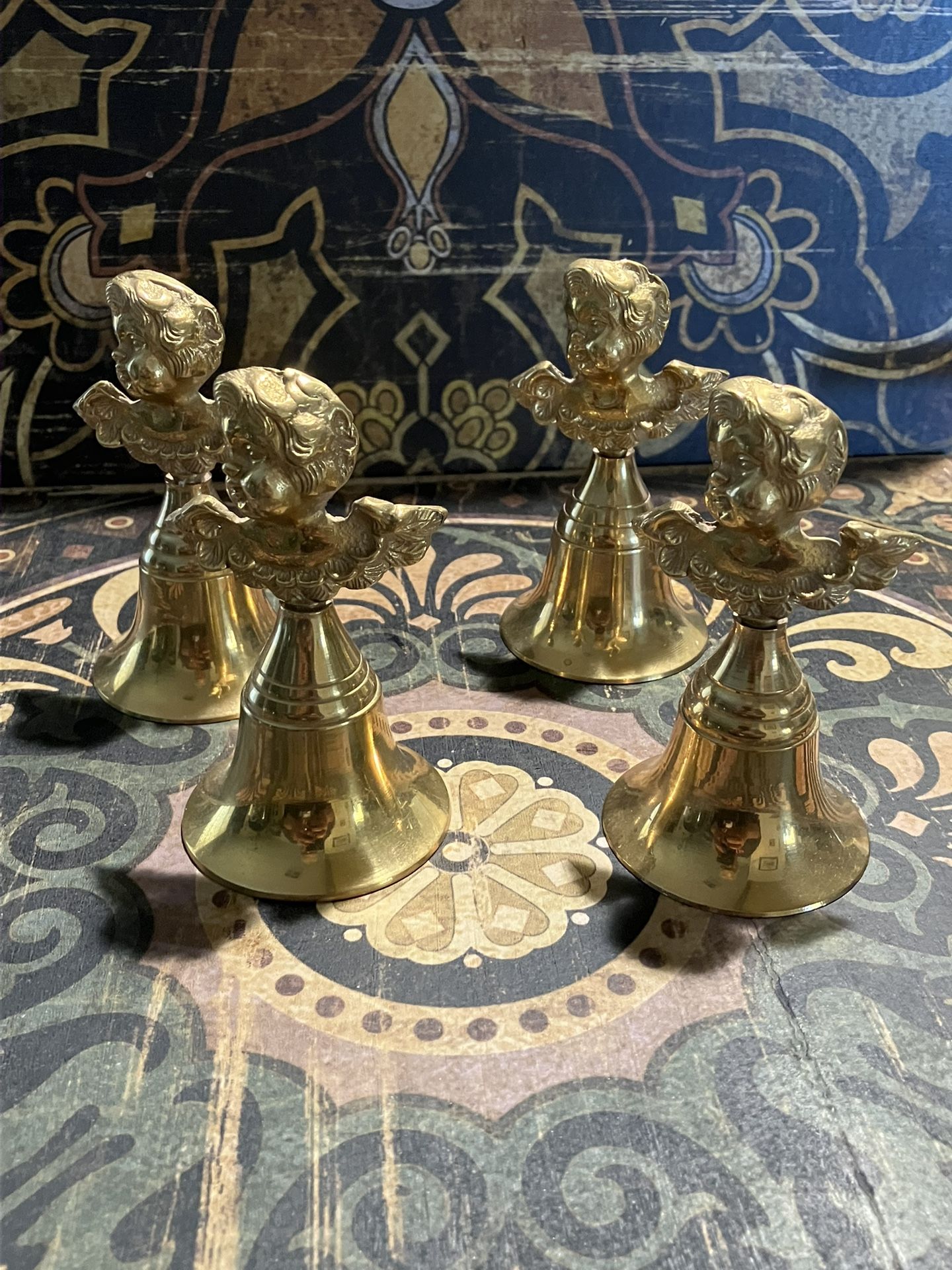 4 Brass Cherub Angel Bells