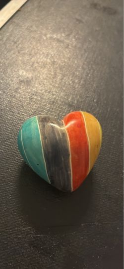 Rainbow Striped Stone Heart Figurine
