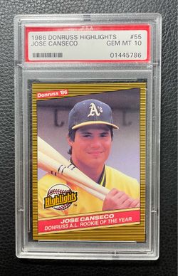 1986 Jose Canseco Donruss Highlights Rookie Card. PSA 10 Gem Mint. Oakland Athletics