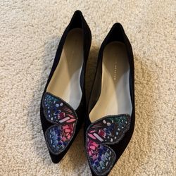 Sohpia Webster black flats with multicolor butterfly