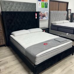 Queen Size Platform Bed Frame, Black Color, SKU#10CM7141BK-Q