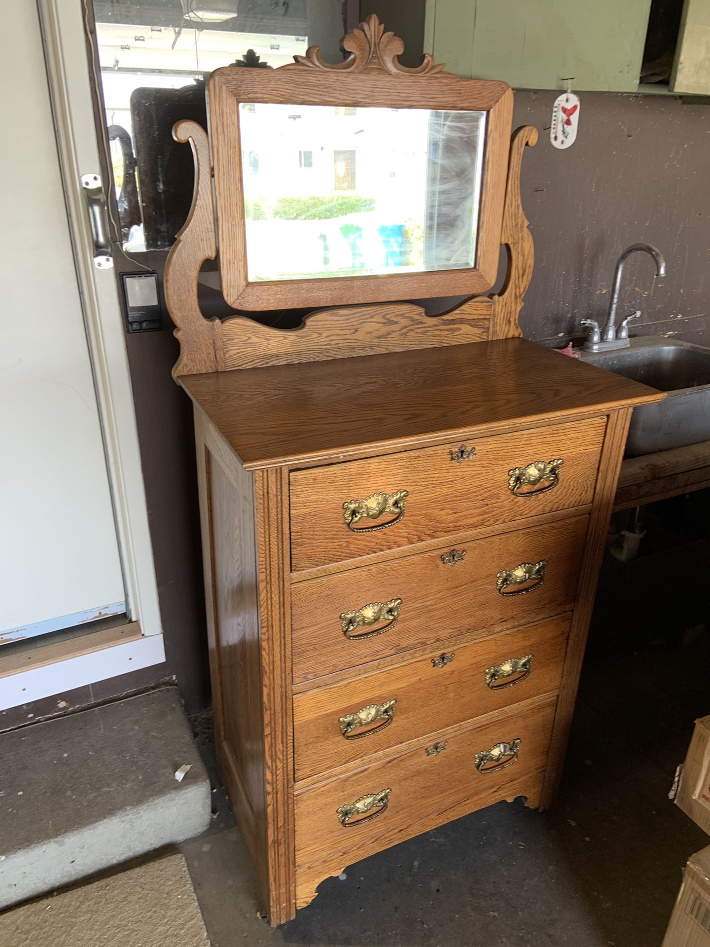 Antique Dresser With Beveled Mirror 