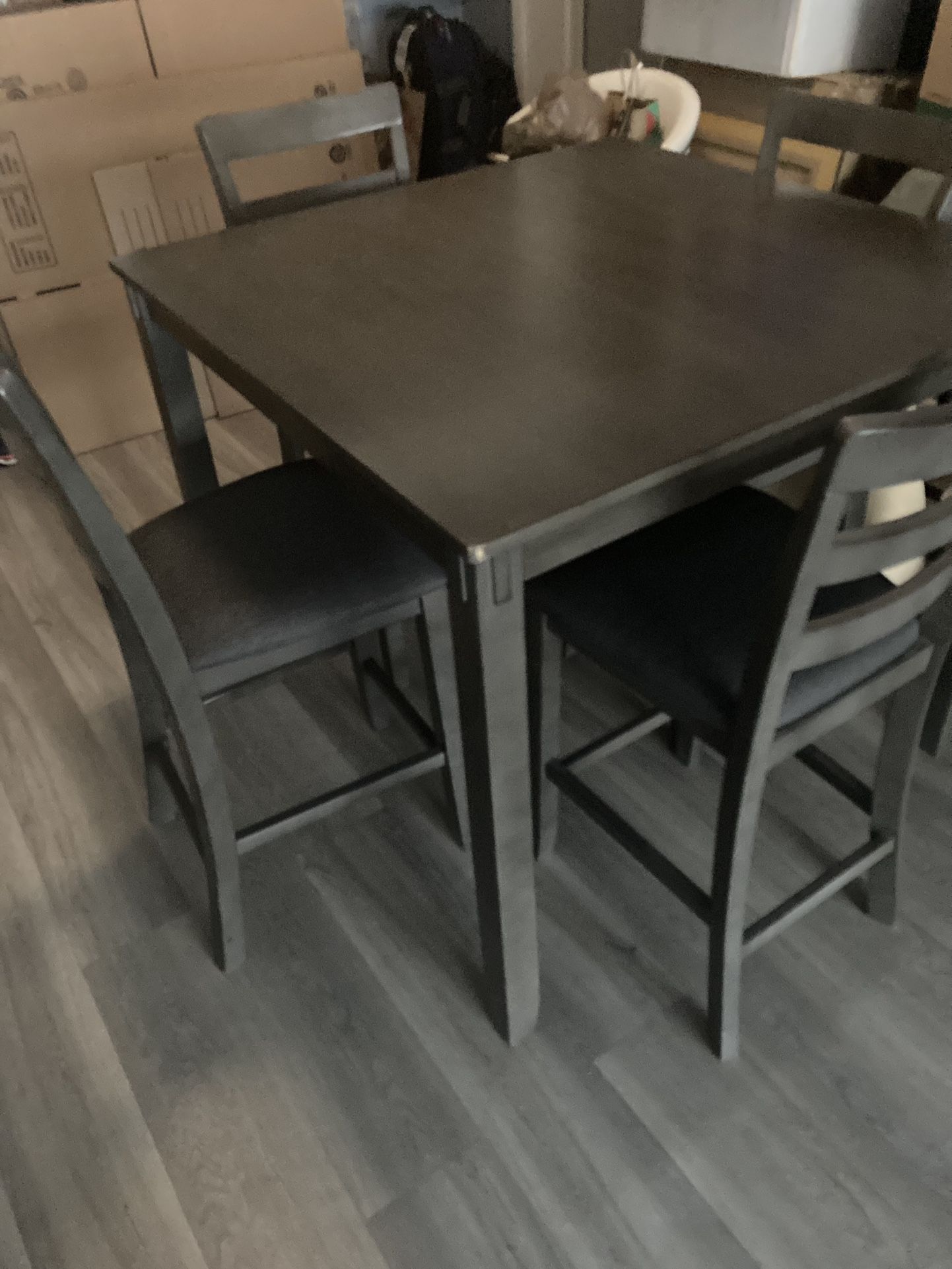 Charcoal Grey Modern Kitchen Bar Height Table W/ 4 Chairs