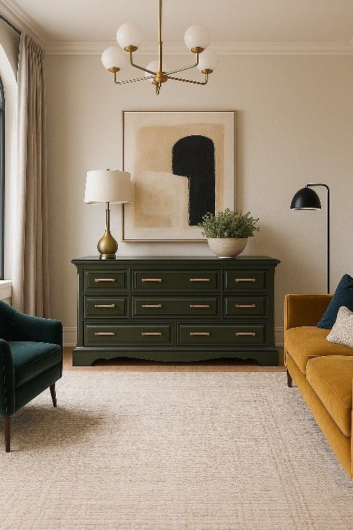 Dark Olive Triple Dresser - Brass Elegance