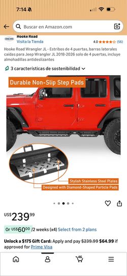 Hooke Road Wrangler JL - Estribos de 4 puertas, barras laterales caídas para Jeep Wrangler JL 2018-2026 solo de 4 puertas,