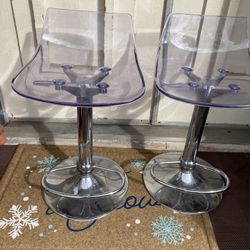 Two Clear Lucite Swivel Stools Made In Italy